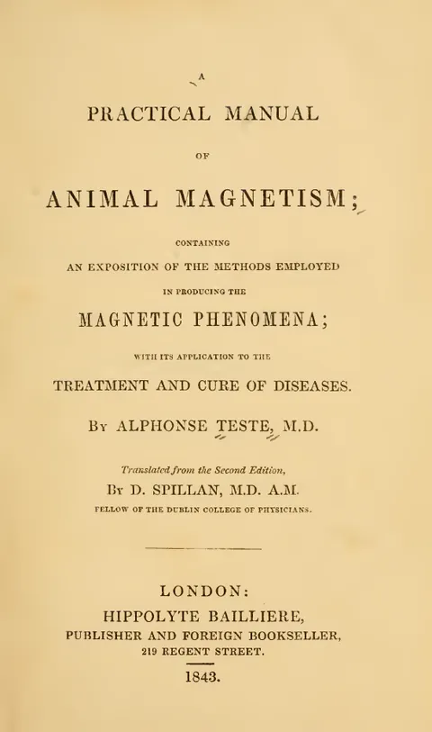 Title page of A Practical Manual of Animal Magnetism by Alphonse Teste, London, 1843