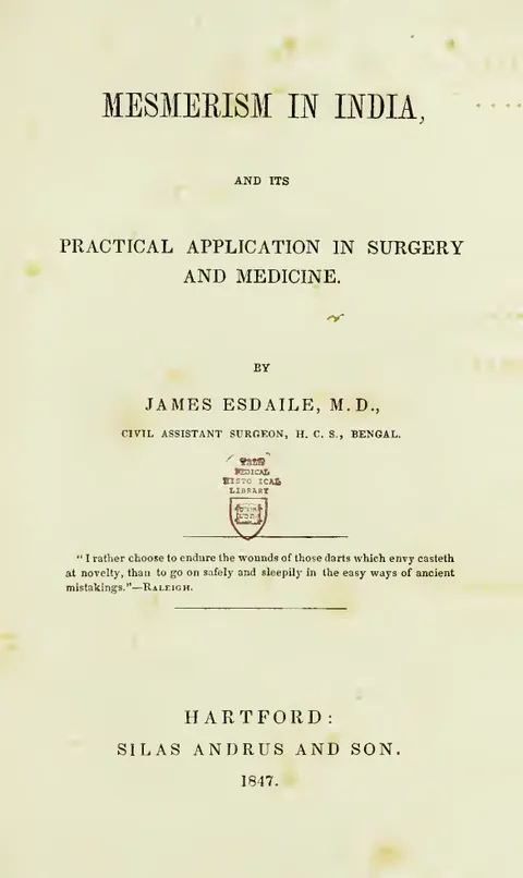 Title page of Mesmerism in India by James Esdaile, Hartford, 1847