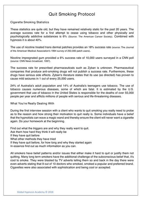 First page of the Quit Smoking Protocol, headed Cigarette Smoking Statistics