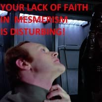 A mesmerism joke from Rick Collingwood's own files, captioned "Your lack of faith in mesmerism is disturbing".