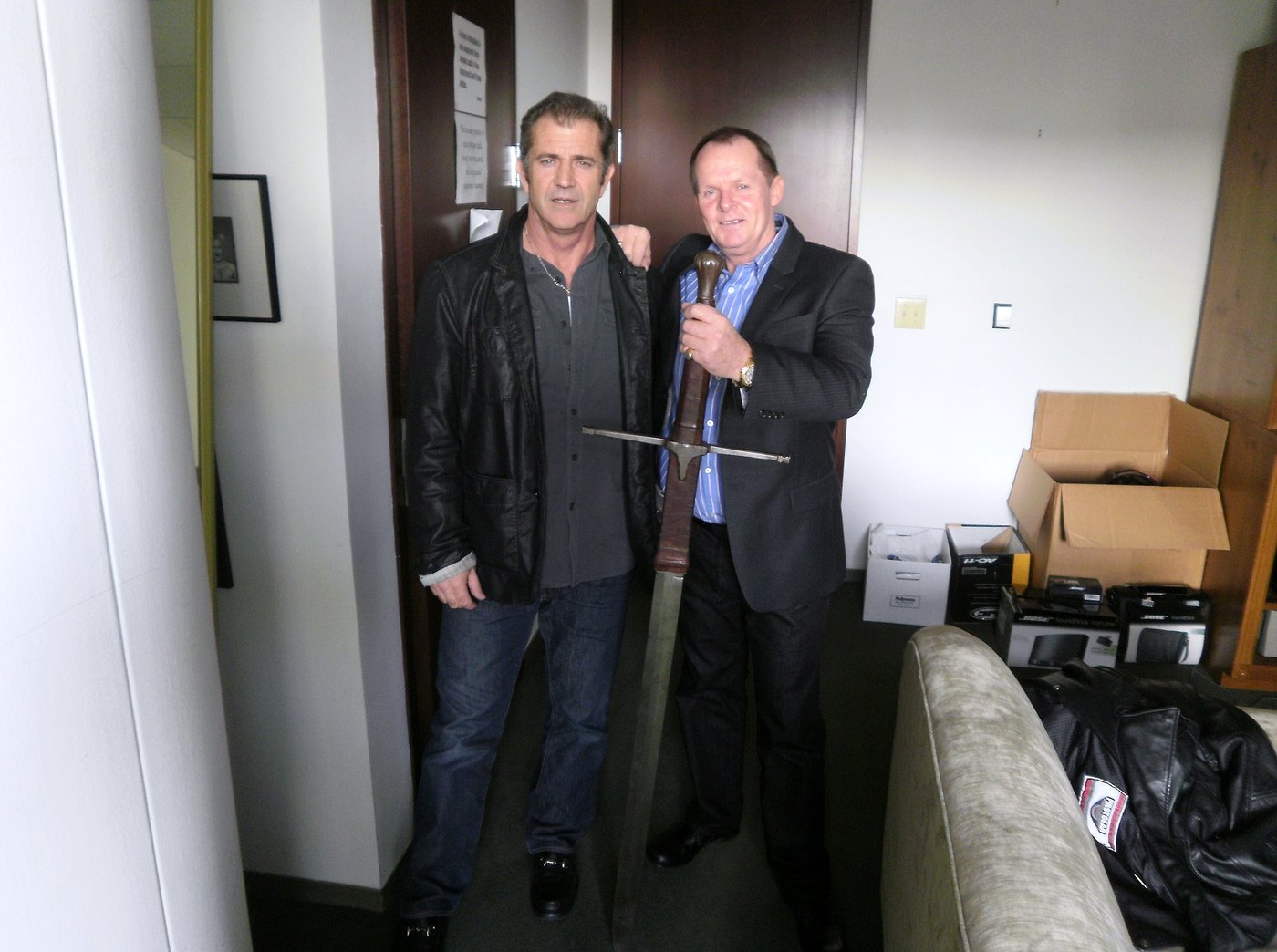 Rick Collingwood with Mel Gibson and sword from Braveheart at ICON in Santa Monica.