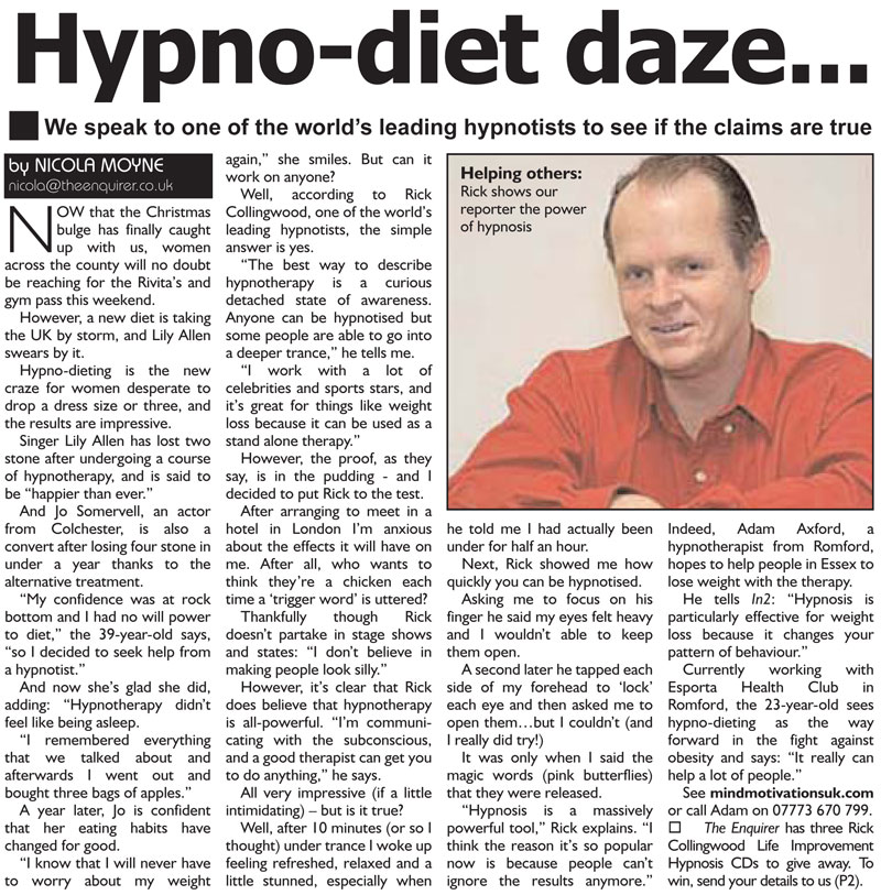 Rick Collingwood Hypno-Diet Article in the Enquirer