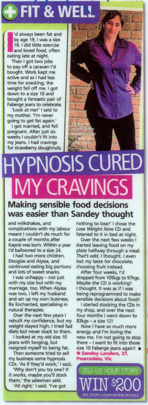 Hypnosis Cured My Cravings Article - Thats Life